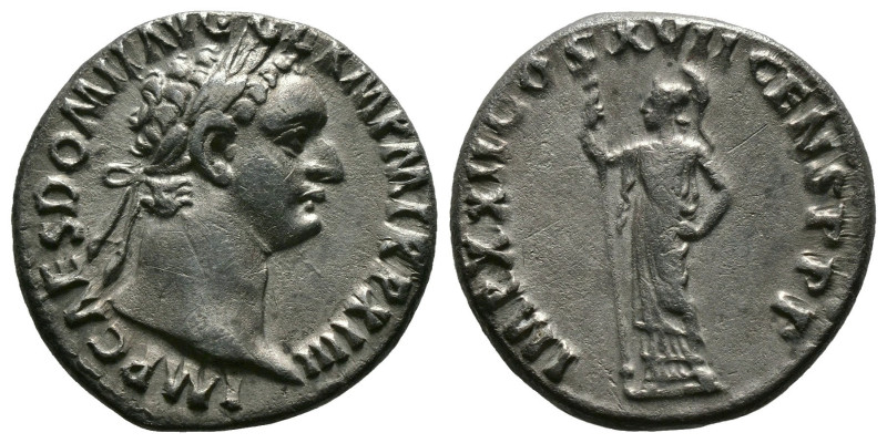 Domitian 81-96 AD. AR Denarius Rome. 
 Head laureate right. 
Rev. Minerva standi...