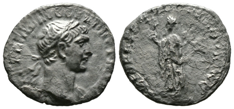 Trajan (AD 98-117). AR denarius Rome, AD114-117. 
laureate draped bust of Trajan...