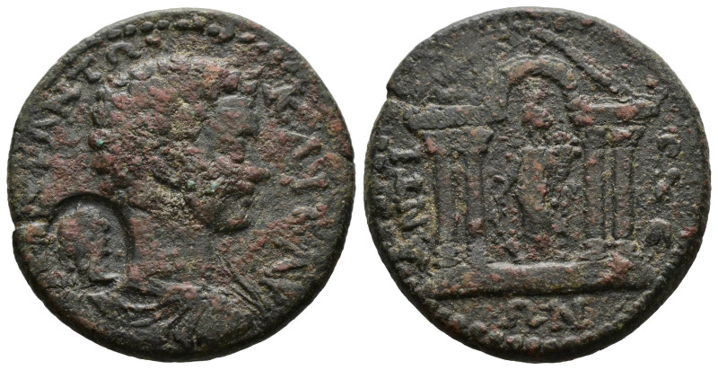 CARIA. Antioch ad Maeandrum. Caracalla (Caesar, 196-198). AE.
Bare-headed, drape...