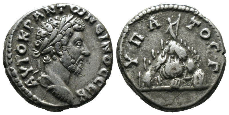 Cappadocia, Caesarea-Eusebia. Marcus Aurelius AR Didrachm 161-166.
Laureate, dr...