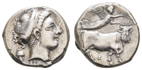 Griechen Campania
Neapolis AR Didrachme 320-300 v.u.Z. Av.: Nymphenkopf nach rechts, Rv.: androkephaler Stier nach rechts, von Nike bekränzt, mit alt...
