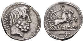 Römer Republik
L. Titurius Sabinus, 89 v.u.Z. AR Denar Cr. 344/3 4.06 g. selten in dieser Erhaltung vz+