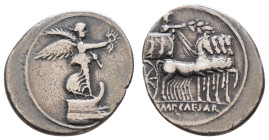 Römer Imperatorische Prägungen
"CAESAR" (der spätere Augustus) 44-27 v.u.Z. AR Denar 29-27 v.u.Z. Brindisi/Rom Av.: Victoria steht auf Schiffsbug nac...