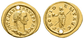 Römer Kaiserzeit
Carus, 282-283 AV Aureus 282-283 Ticinum Av.: IMP C M AV[R C]ARVS P F AVG, belorbeerte und drapierte Büste im Kürass nach rechts, Rv...