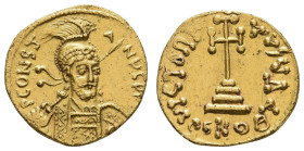 Byzanz
Constantinus IV. Pogonatus, 668-685 AV Solidus Avers Büste von Konstantin IV. mit Helm, Bart und einem Speer in der rechten Hand, Revers Kreuz...