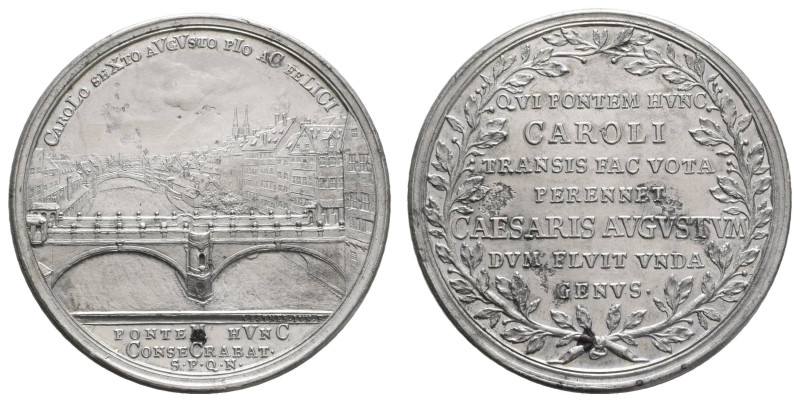 bis 1799 Nürnberg
Stadt Zinnmedaille mit Kupferstift 1728 auf die Grundsteinleg...