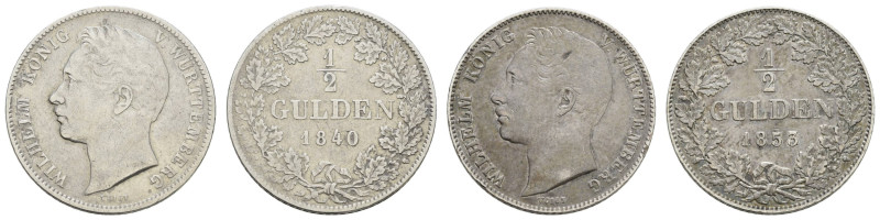 1800 bis 1871 Württemberg
Wilhelm I., 1816-1864 ½ Gulden 1840 dazu 1/2 Gulden 1...