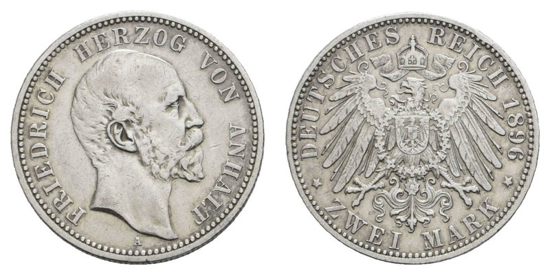 Kaiserreich Silbermünzen Anhalt
Friedrich I. 1871-1904 2 M 1896 A kl. Rf. Jaege...