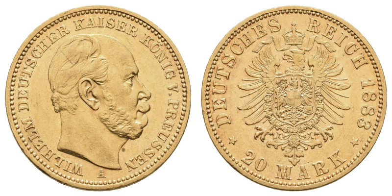 Kaiserreich Goldmünzen Preußen
Lot 1883 ff. Berlin Preußens Gloria, Wilhelm I.,...