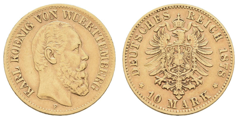 Kaiserreich Goldmünzen Württemberg
Karl, 1864-1891 10 M 1878 F Jaeger 292 3.91 ...