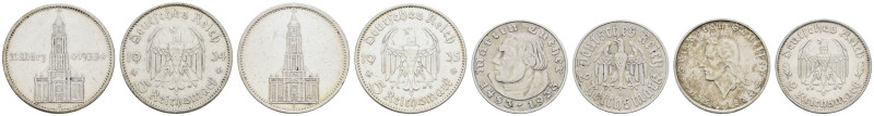 III. Reich
 2 RM und 5 RM Insgesamt 7 Silbermünzen . 2 RM: 2x Luther1933, davon...