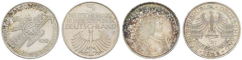 Bundesrepublik (DM)
 5 DM Gedenkmünze 1952 ff. Germanisches Museum, leichte Kra...