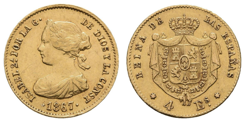 ab 1800 Spanien
Isabel II., 1833-1868 4 Escudos 1867 Madrid K.M. 631.1 Fried. 3...