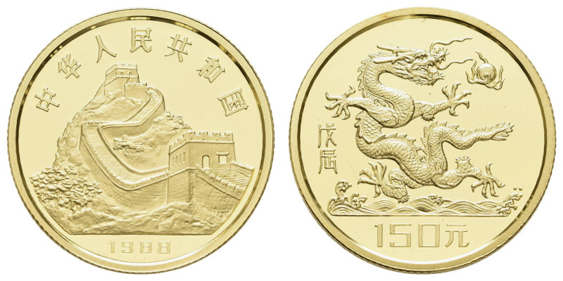 China
Volksrepublik 150 Yuan 1988 Lunar Series "Year of the Dragon", Proof in o...