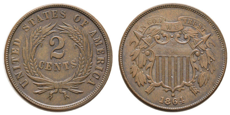 USA
Republik 2 c 1864 San Francisco ungereinigt. Schöne Kupferpatina. K.M. 94 6...