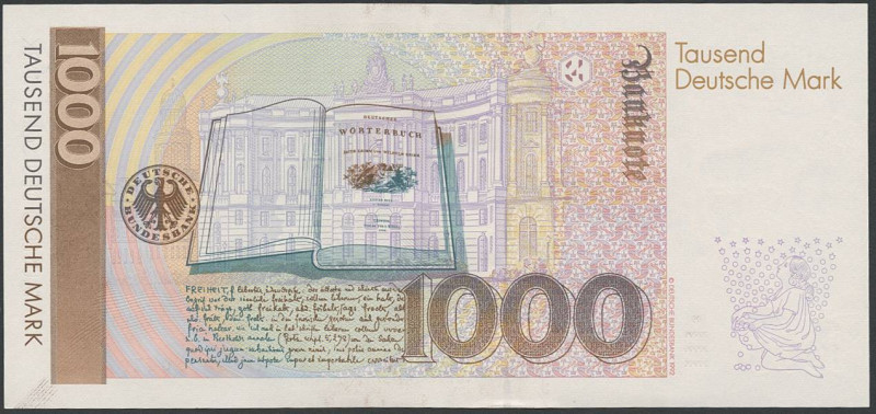 Deutschland Bundesrepublik
 1.000 DM 1991 1. August 1991, AA4947504Z0, EH I- RO...