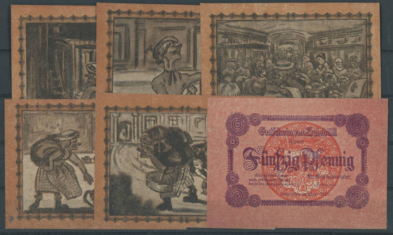 Deutschland Städtisches Notgeld
Serienscheine Halebüll, 6 x 50 Pfennig 1921, 1 ...