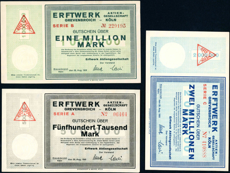 Deutschland Städtisches Notgeld
 Grevenbroich/Köln, Erftwerk, 500000,1,2,5 Mill...