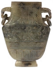 Ethnologika Asien
 China, schöne dunkle Jade Vase aus dem Beginn des 20. Jahrhunderts, feine Schnitzarbeit mit Ornamenten und Drachengesicht von vorn...