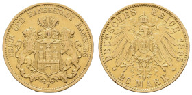 Hamburg, Freie und Hansestadt, 20 M, 1895 J Jaeger 212 ss