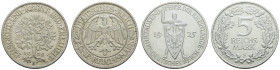 Weimarer Republik
 kleine Sammlung Weimar und Drittes Reich, 17 verschiedene (nach Jahren) Münzen, dabei 5 RM Eichbaum 1932 E, 5 RM Schiller 1934 F s...