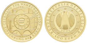 Bundesrepublik (Euro)
 Erkrather Euphorie, da fand sich doch noch Schönes in einer schäbigen Plastiktüte, 100 € Währungsunion 2002 F mit winzigem Gol...
