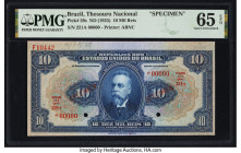 Brazil Thesouro Nacional 10 Mil Reis ND (1925) Pick 39s Specimen PMG Gem Uncirculated 65 EPQ. Two POCs and selvage included. 

HID09801242017

© 2022 ...