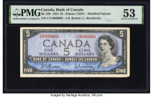 Low Serial Number 9 Canada Bank of Canada $5 1954 BC-39b PMG About Uncirculated 53. Minor tears are noted on this example. 

HID09801242017

© 2022 He...