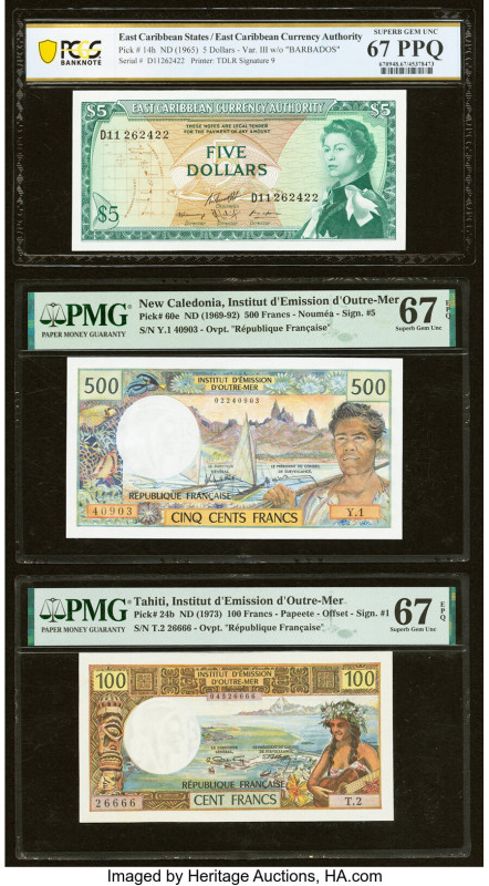 East Caribbean States, New Caledonia & Tahiti Group Lot of 3 Examples PCGS Bankn...