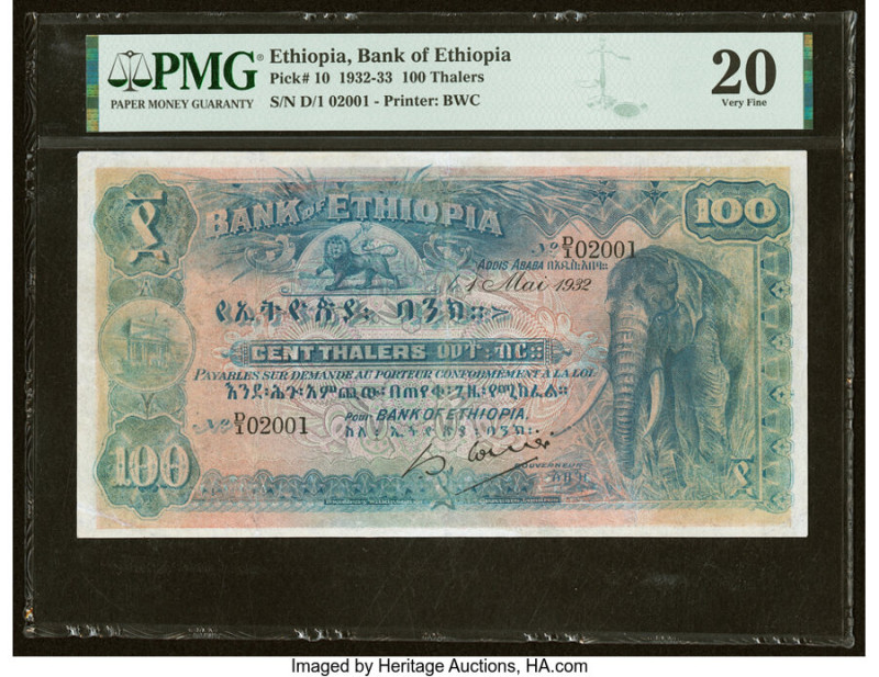 Ethiopia Bank of Ethiopia 100 Thalers 1.5.1932 Pick 10 PMG Very Fine 20. Minor r...