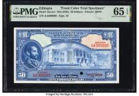 Ethiopia State Bank of Ethiopia 50 Dollars ND (1945) Pick 15ccts1 Front Color Trial Specimen PMG Gem Uncirculated 65 EPQ. One POC and as made offset p...
