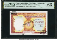 French Indochina Institut d'Emission des Etats, Vietnam 10 Piastres = 10 Dong ND (1953) Pick 107s Specimen PMG Choice Uncirculated 63. A minor paper p...