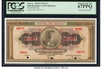 Greece Bank of Greece 5000 Drachmai 1.9.1932 Pick 103s Specimen PCGS Superb Gem New 67PPQ. Three POCs are present on this example. 

HID09801242017

©...