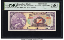 Haiti Banque Nationale de la Republique d'Haiti 100 Gourdes 1919 (ND 1951-64) Pick 184s Specimen PMG Choice About Unc 58 EPQ. Three POCs are present o...