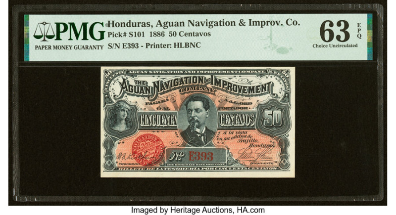 Honduras Aguan Navigation and Improvement Company 50 Centavos 25.6.1886 Pick S10...