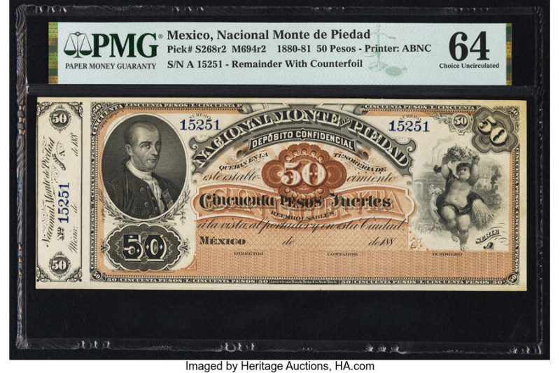 Radar Serial Number 15251 Mexico Nacional Monte de Piedad 50 Pesos 1880-81 Pick ...