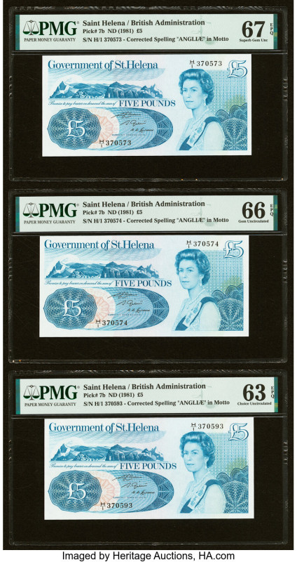 Saint Helena Government of St. Helena 5 Pounds ND (1981) Pick 7b Five Examples P...