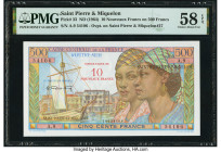 Saint Pierre and Miquelon Caisse Centrale de la France d'Outre-Mer 10 Nouveaux Francs on 500 Francs ND (1964) Pick 33 PMG Choice About Unc 58 EPQ. 

H...