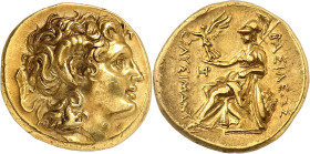LE MONDE GREC
Thrace - Royaume
Lysimaque, 323-281 av. J.-C. Statère d'or vers 297-281 av. J.-C., Lampsaque ? Tête d'Alexandre le Grand portant les c...