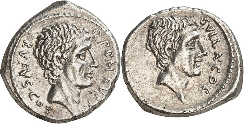 RÉPUBLIQUE ROMAINE
Q. Pompeius Rufus. Denier 54 av. J.-C., Rome. Q. POM. RVFI T...
