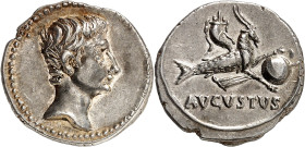 EMPIRE ROMAIN 
Auguste, 27 av. J.-C. - 14 ap. J.-C. Denier vers 18-16 av. J.-C., Espagne (Colonia Patricia ?). Tête nue d’Auguste à droite / AVGVSTVS...