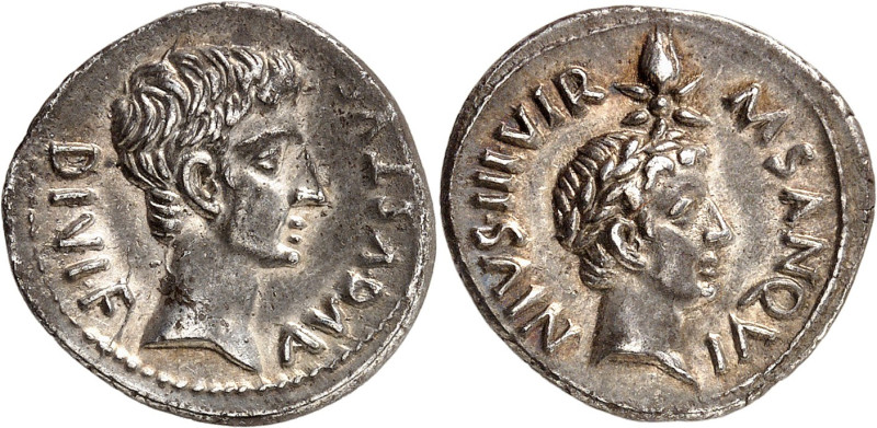EMPIRE ROMAIN 
Auguste, 27 av. J.-C - 14 ap. J.-C. Denier vers 17 av. J.-C, Rom...