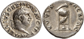 EMPIRE ROMAIN 
Vitellius, 69 ap. J.-C. Denier vers avril-décembre 69, Rome. A VITELLIVS GERMAN IMP TR P Tête laurée de Vitellius à droite / XV VIR - ...