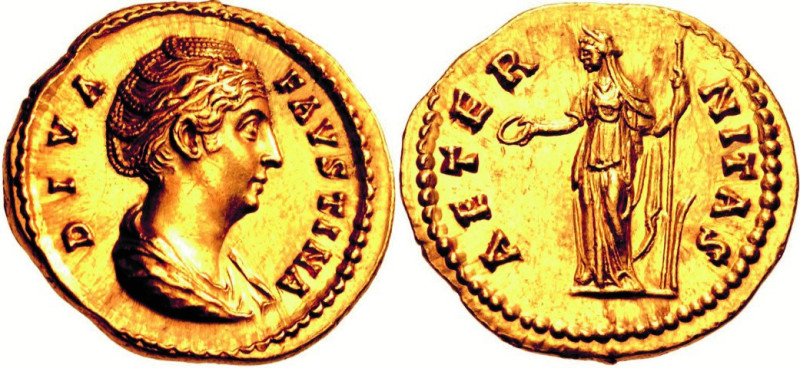 EMPIRE ROMAIN
Faustine I, épouse d'Antonin le Pieux. Aureus après 141, Rome. DI...
