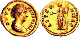 EMPIRE ROMAIN
Faustine I, épouse d'Antonin le Pieux. Aureus après 141, Rome. DIVA - FAVSTINA Buste drapé de Faustine à droite / AETER-NITAS La Fortun...