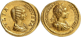 EMPIRE ROMAIN
Julia Domna, épouse de Septime Sévère, 193-211. Aureus 196-211, Rome. IVLIA - AVGVSTA Buste de Julia Domna à droite / ANTONINVS AVG - P...