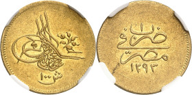 LE MONDE ARABE
Egypt - Ottoman Empire
Murad V, AH 1293 (1876 CE). 100 Qirsh AH 1293-1 (1876 CE), Misr. Toughra. Flower in the right field. Value bel...