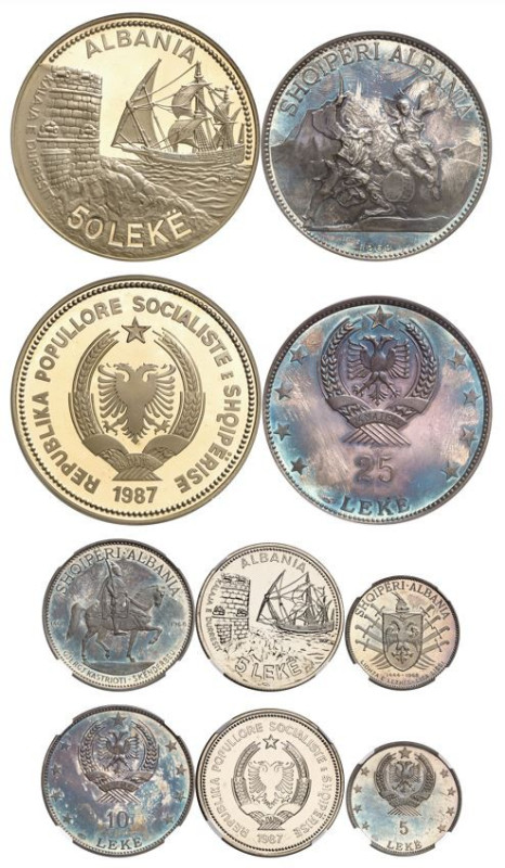 ALBANIE
Epoque contemporaine
République Socialiste, 1946-1990. Lot de 5 monnai...