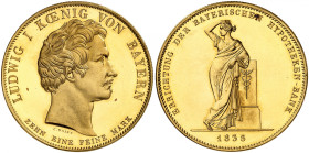 ALLEMAGNE
Bavière
Louis I, 1825-1848. Taler commémorant l'établissement de la Banque hypothécaire de Bavière en 1835, Munich. FRAPPE en OR. Tête nue...