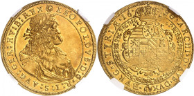 AUTRICHE / SAINT-EMPIRE
Léopold I, 1658-1705. 5 Ducats 1690 (sur 1689), Graz. Buste cuirassé et lauré de Léopold I à droite / Armoiries couronnées et...